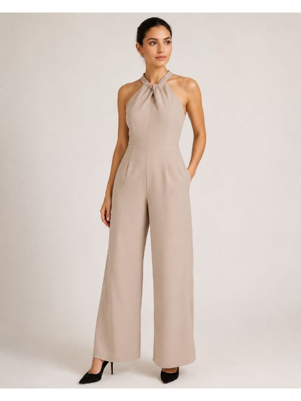 Julia Jordan Women's Twist Neck Halter Jumpsuit with Pockets Wide-Leg Size 12